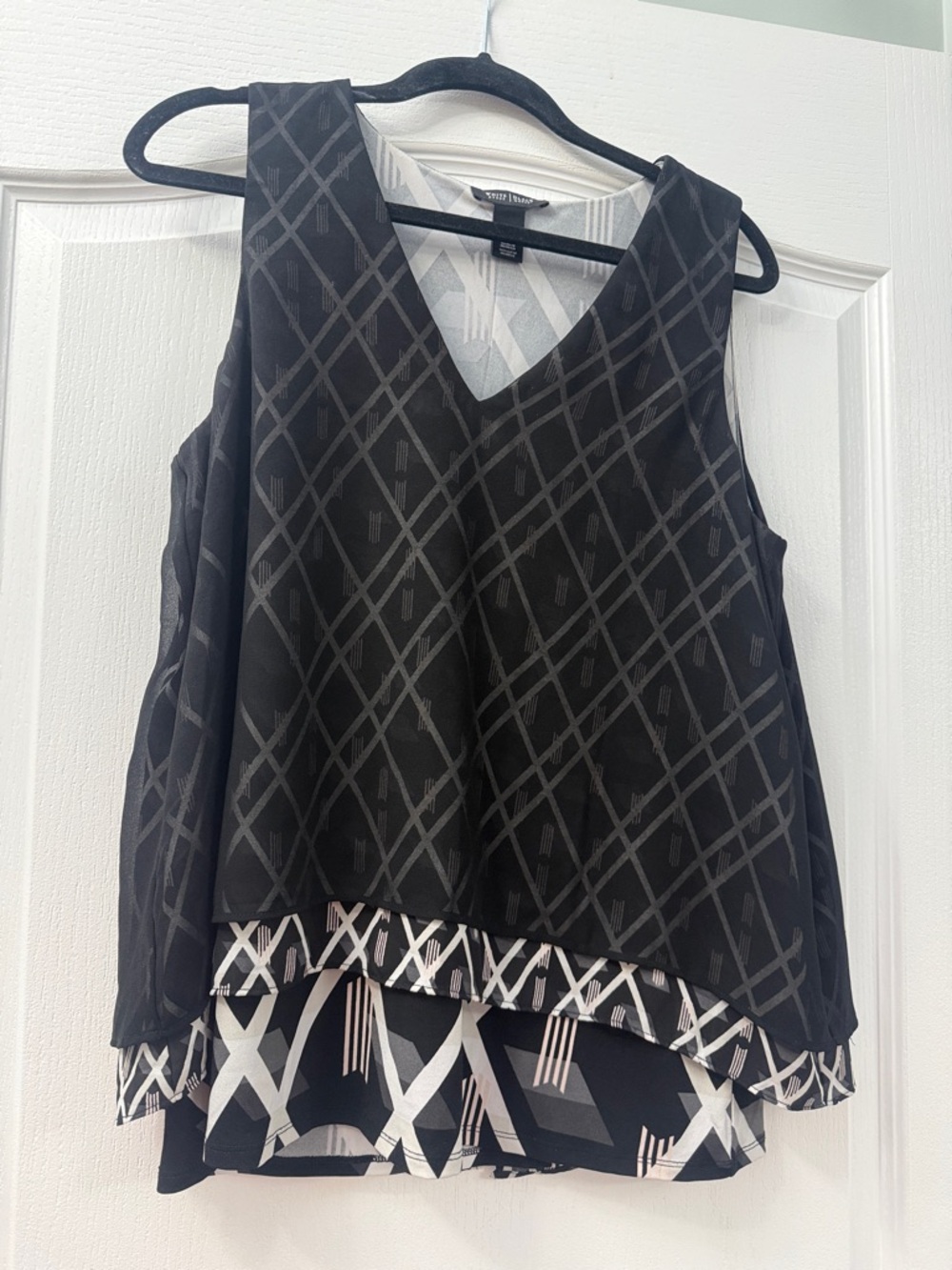 White House Black Market Black & White Layered V-Neck Camisole